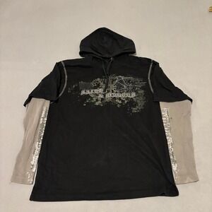 Burnside Shirt Mens XL Hooded Black Y2K Goth Grunge Tattoo Emo Skater Streetwear